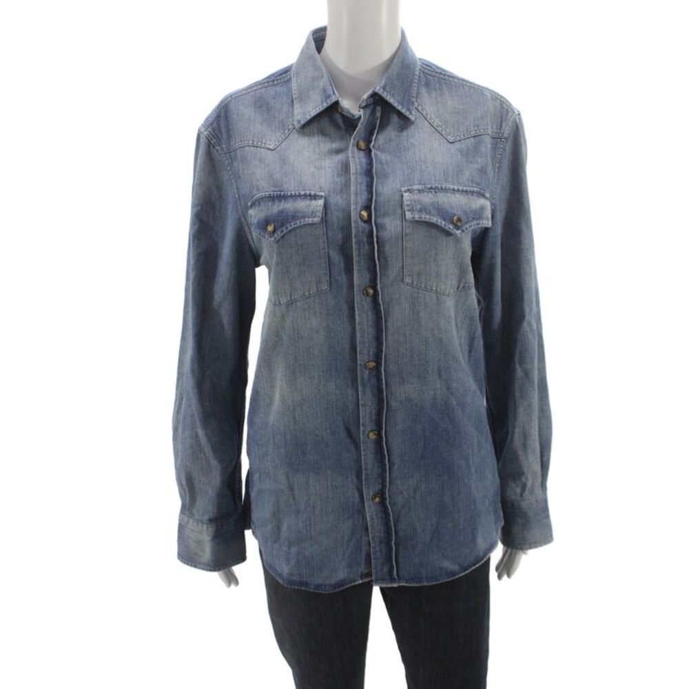 Brunello Cucinelli Women Tunic Button-Up Blue Cotton Long Sleeve Size S